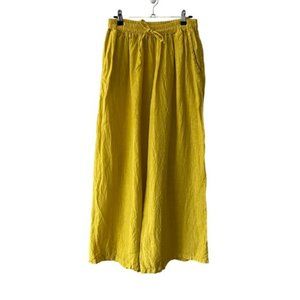Talia Benson Linen Wide Leg Pants High Rise Pull On Elastic Waist Yellow 4